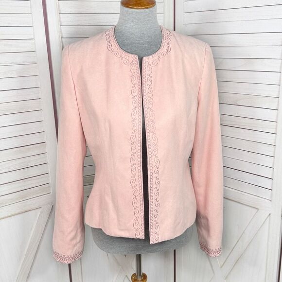 Dress Barn Embroidered Microfiber BlazerTopper Jacket Open Front Pink Medium - Picture 1 of 12